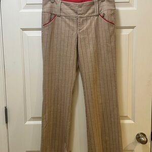Alice + Olivia Tan and Red Striped Boot Cut Pants